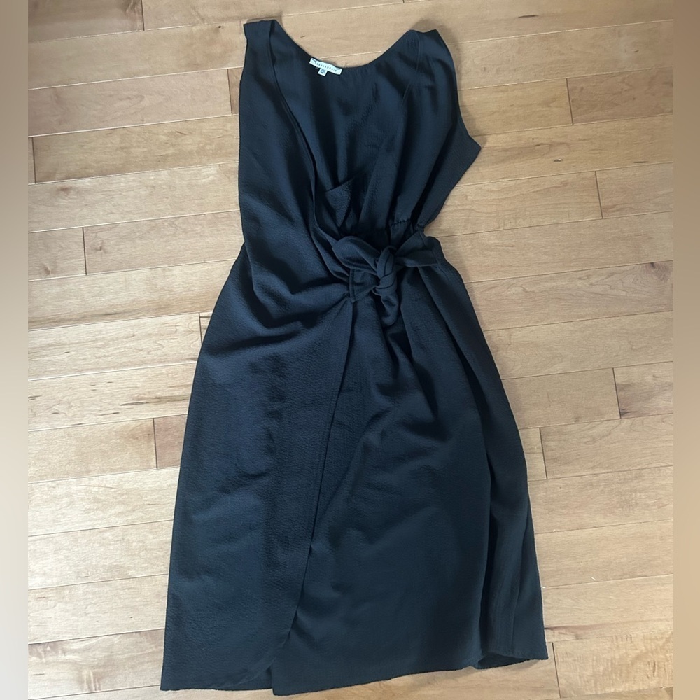 Tash + Sophie Black Midi Faux Wrap Crepe Dress
